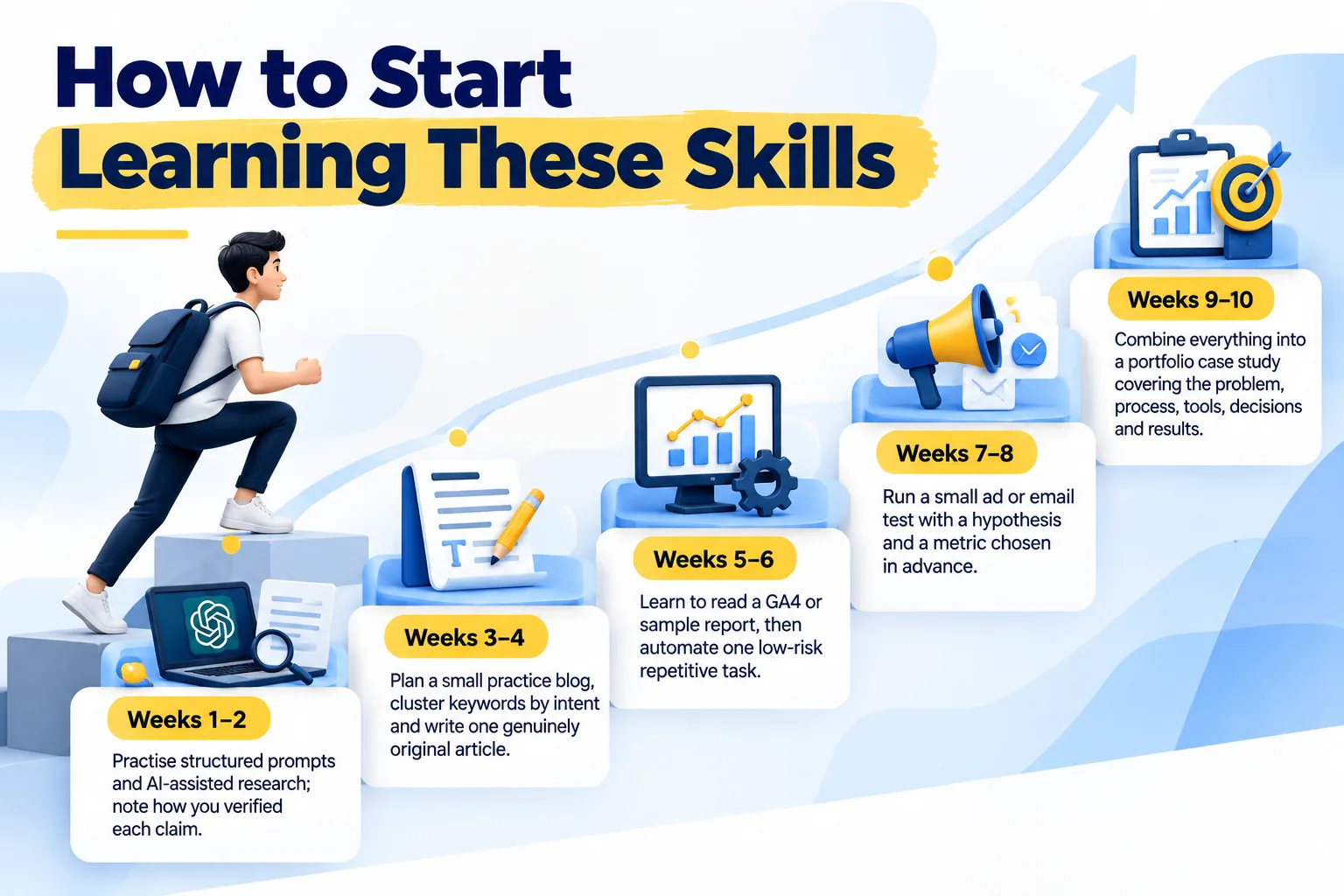 How to start learning AI marketing skills: a 10-week roadmap